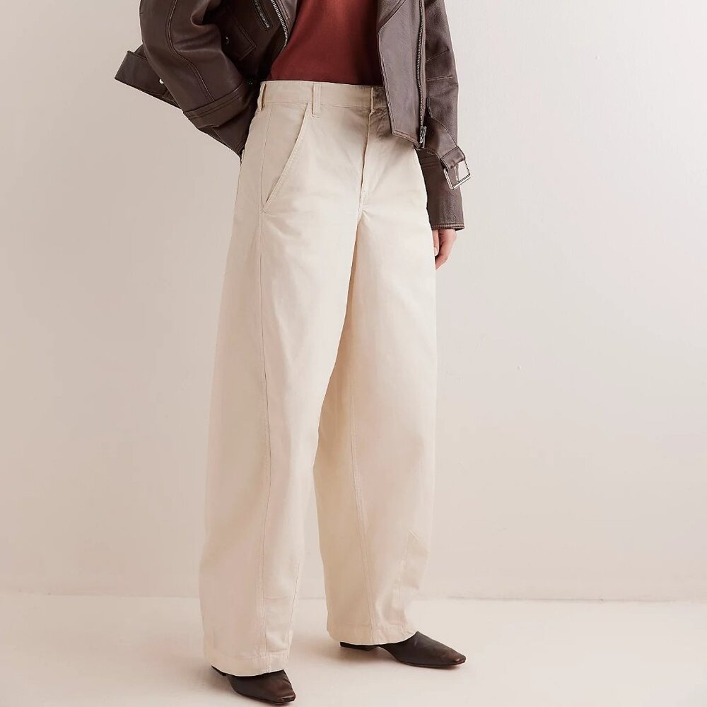NWT WE THE FREE by Free People Rylee Wide Leg Chino Cotton Trousers Barrel Jeans